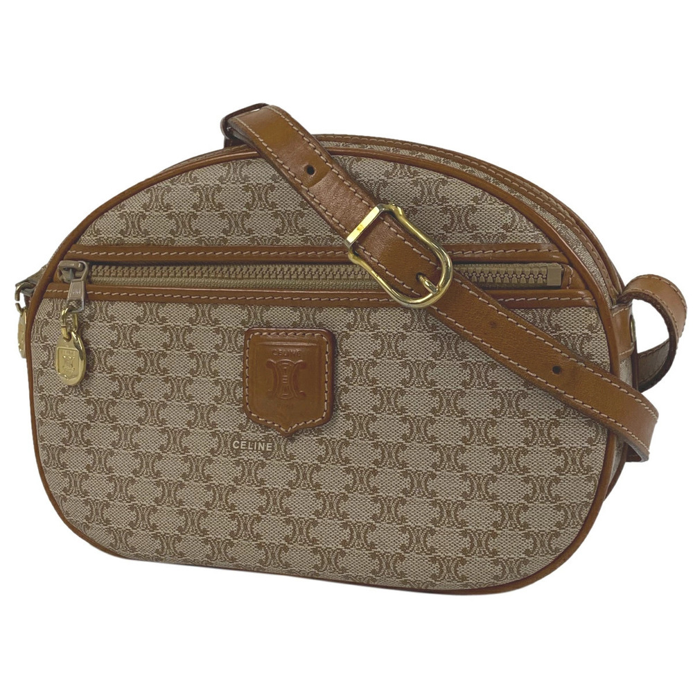 Celine Macadam shoulder bag all over logo canvas beige